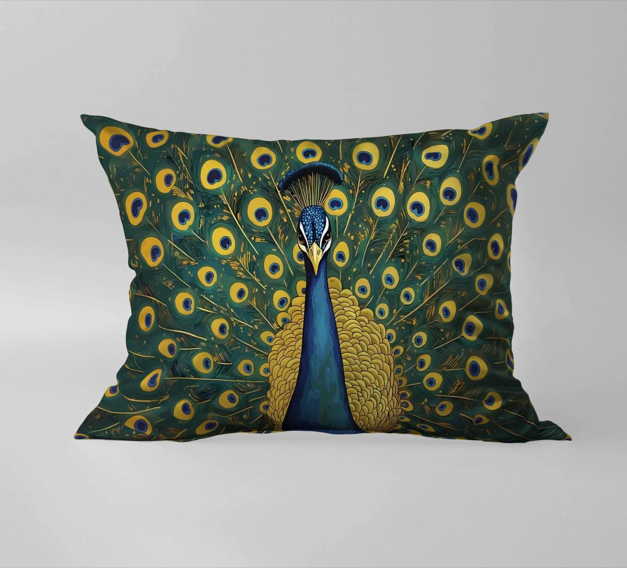 Peacock with Spread Feathers decorative cushion by Caeson