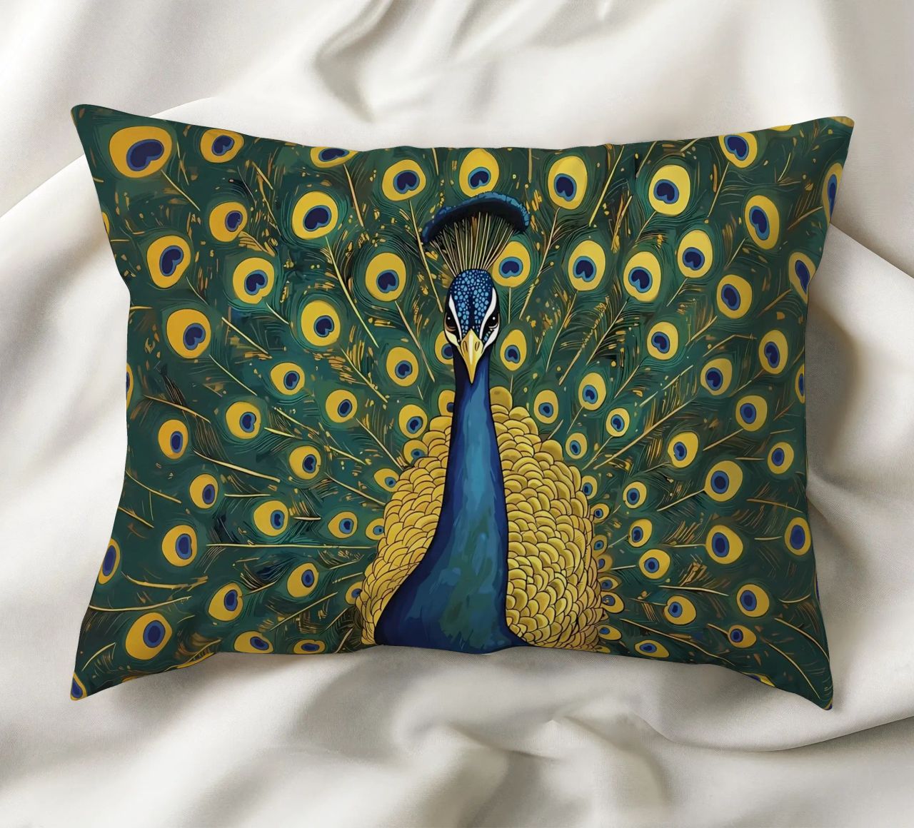 Peacock with Spread Feathers decorative cushion by Caeson