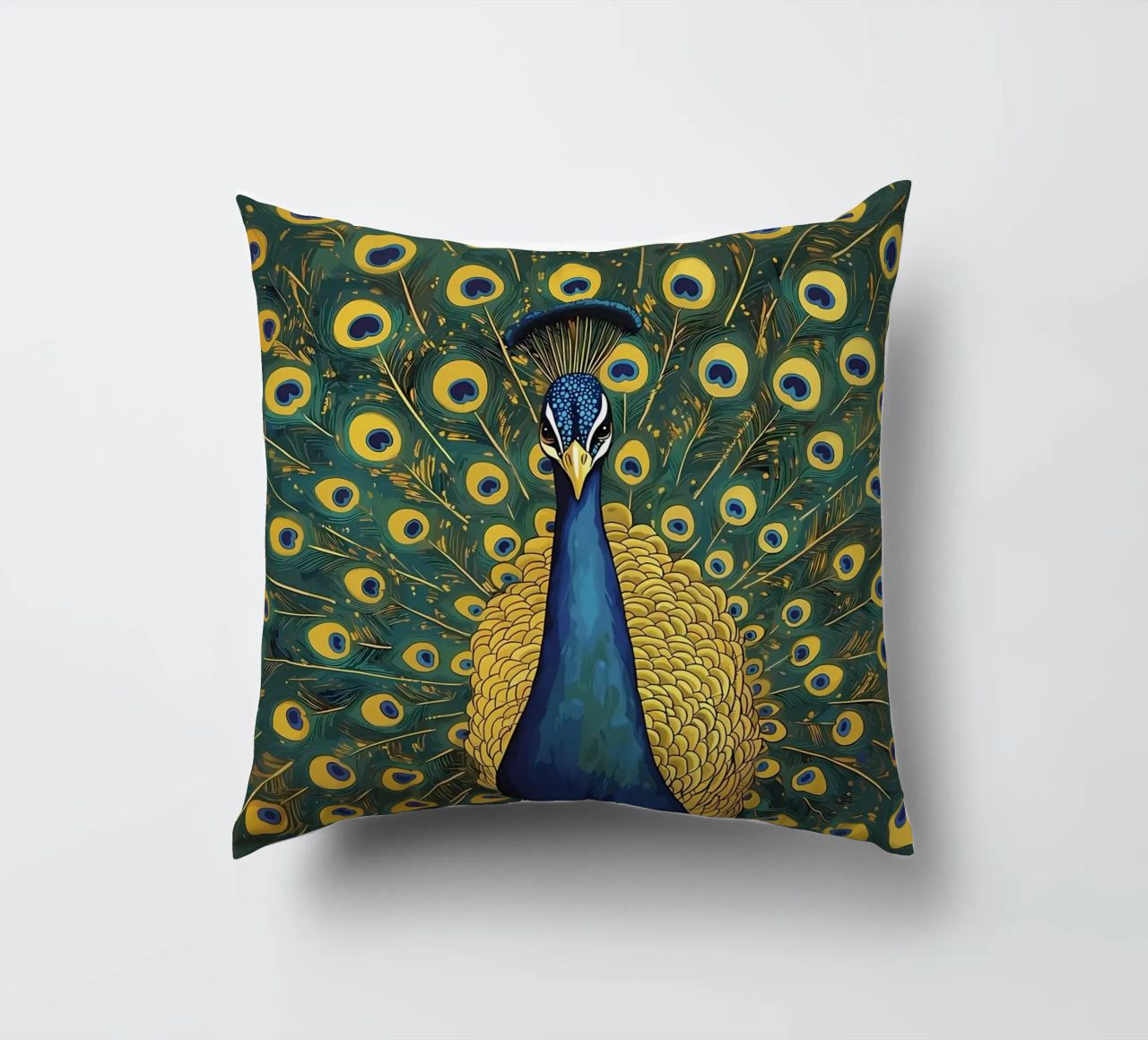 Peacock with Spread Feathers decorative cushion by Caeson