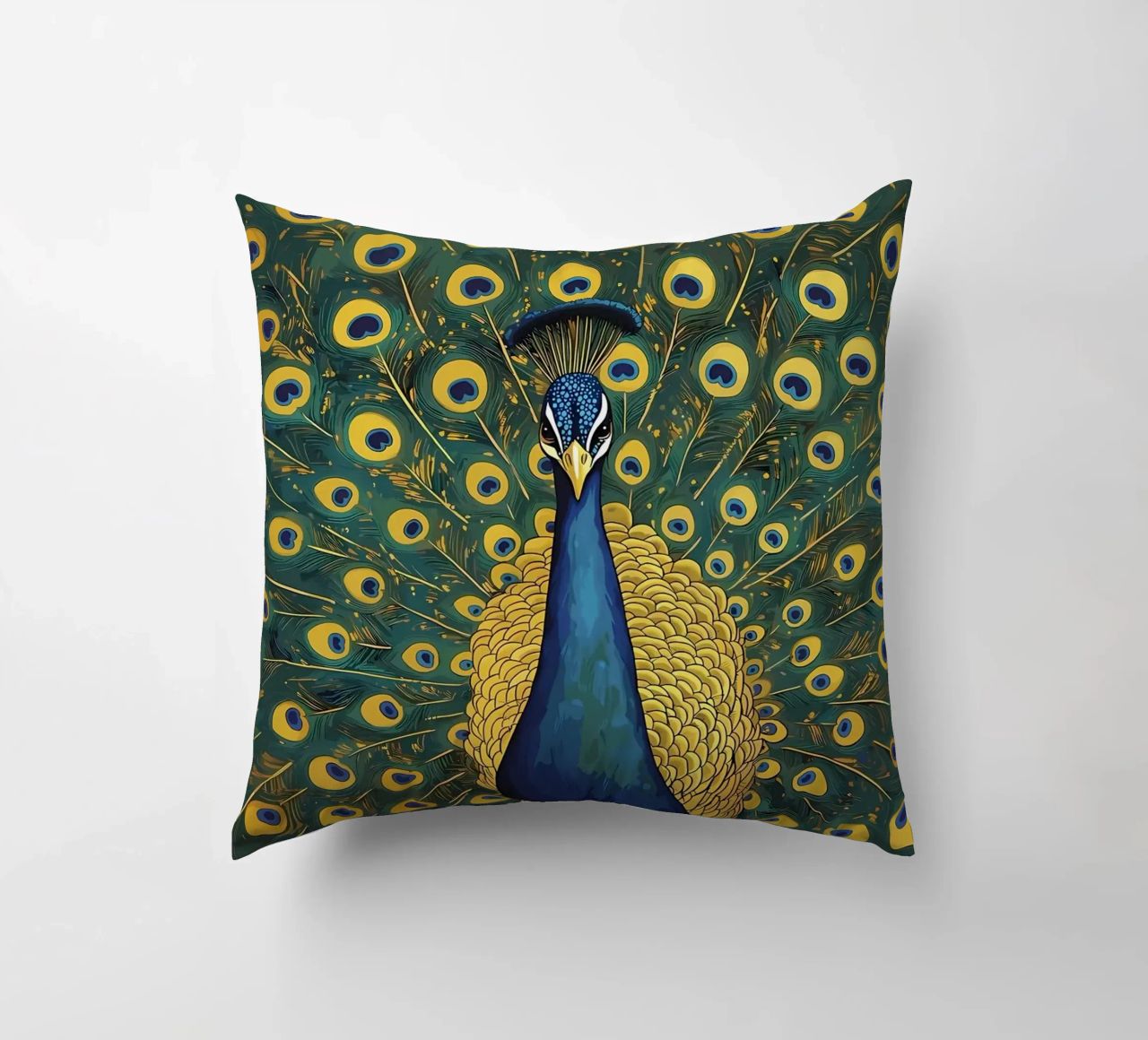 Peacock with Spread Feathers decorative cushion by Caeson