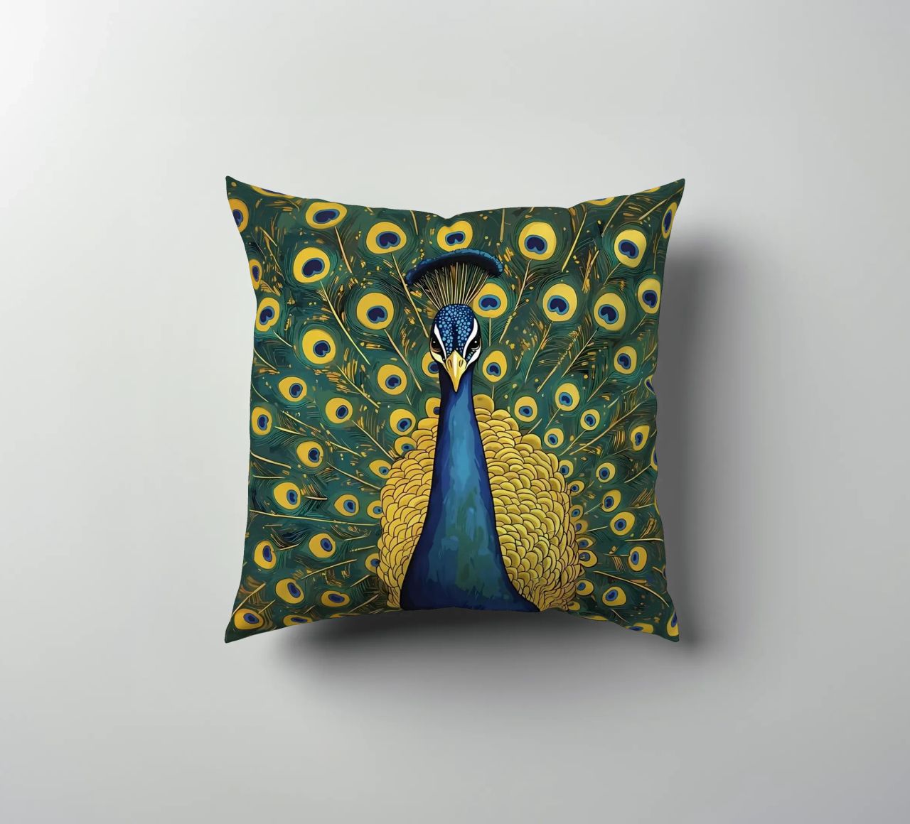 Peacock with Spread Feathers decorative cushion by Caeson