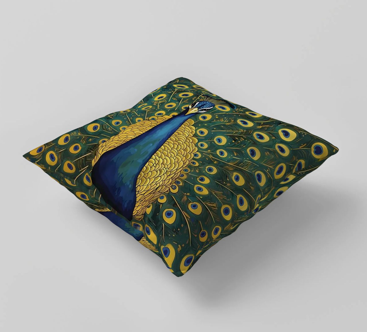 Peacock with Spread Feathers decorative cushion by Caeson