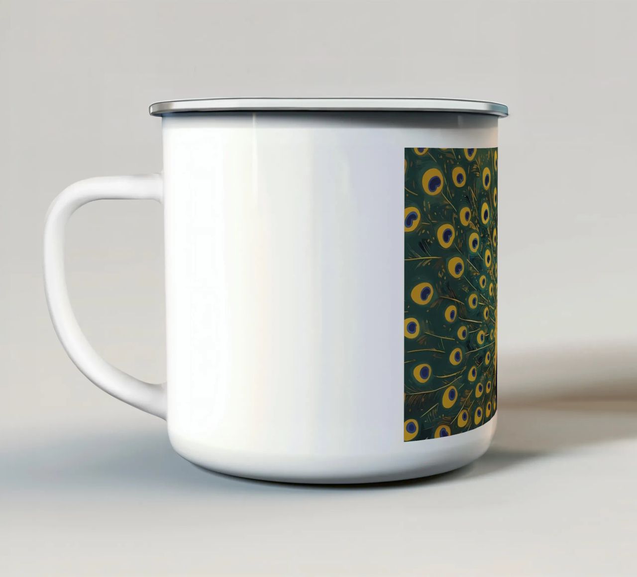 Peacock with Spread Feathers enamel mug by Caeson