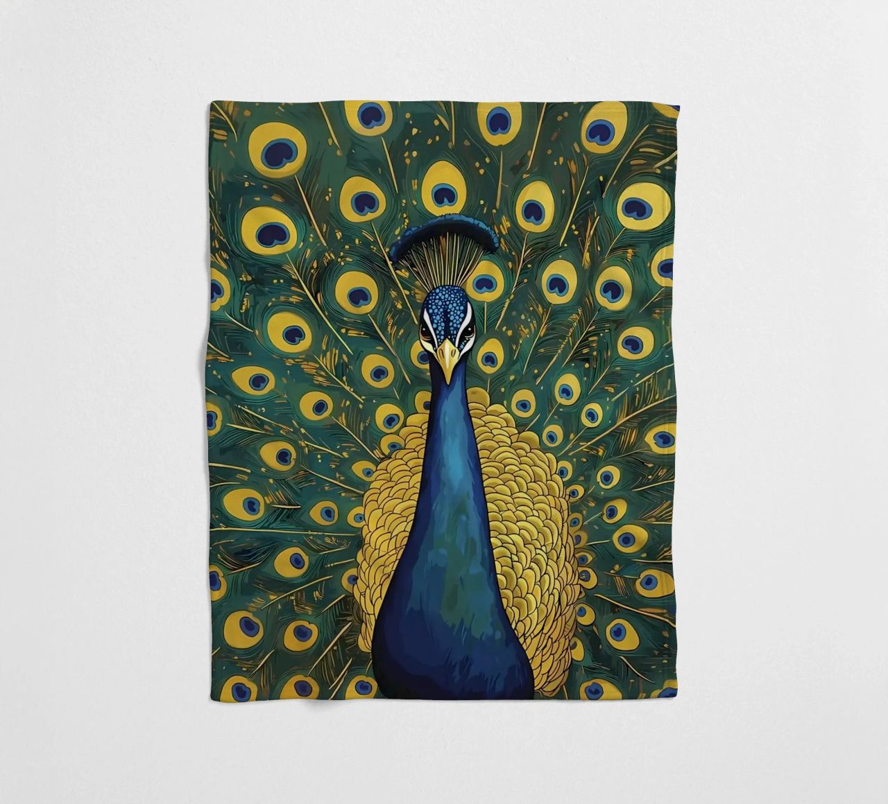 Peacock with Spread Feathers fleece blanket by Caeson