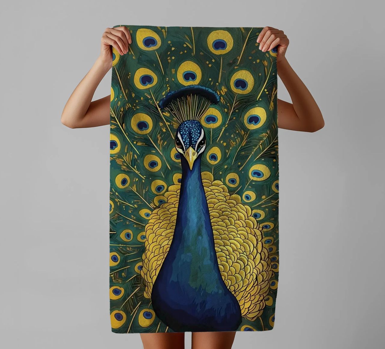 Peacock with Spread Feathers towel by Caeson