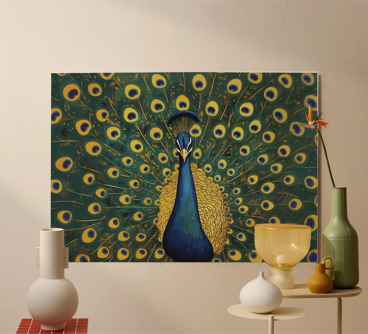 Peacock with Spread Feathers alu-dibond by Caeson