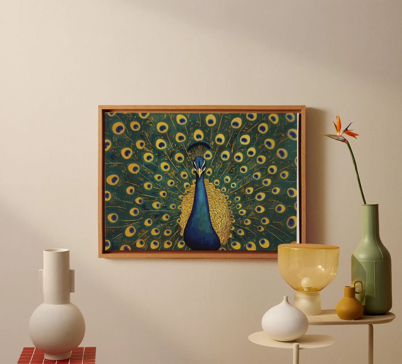 Peacock with Spread Feathers canvas by Caeson