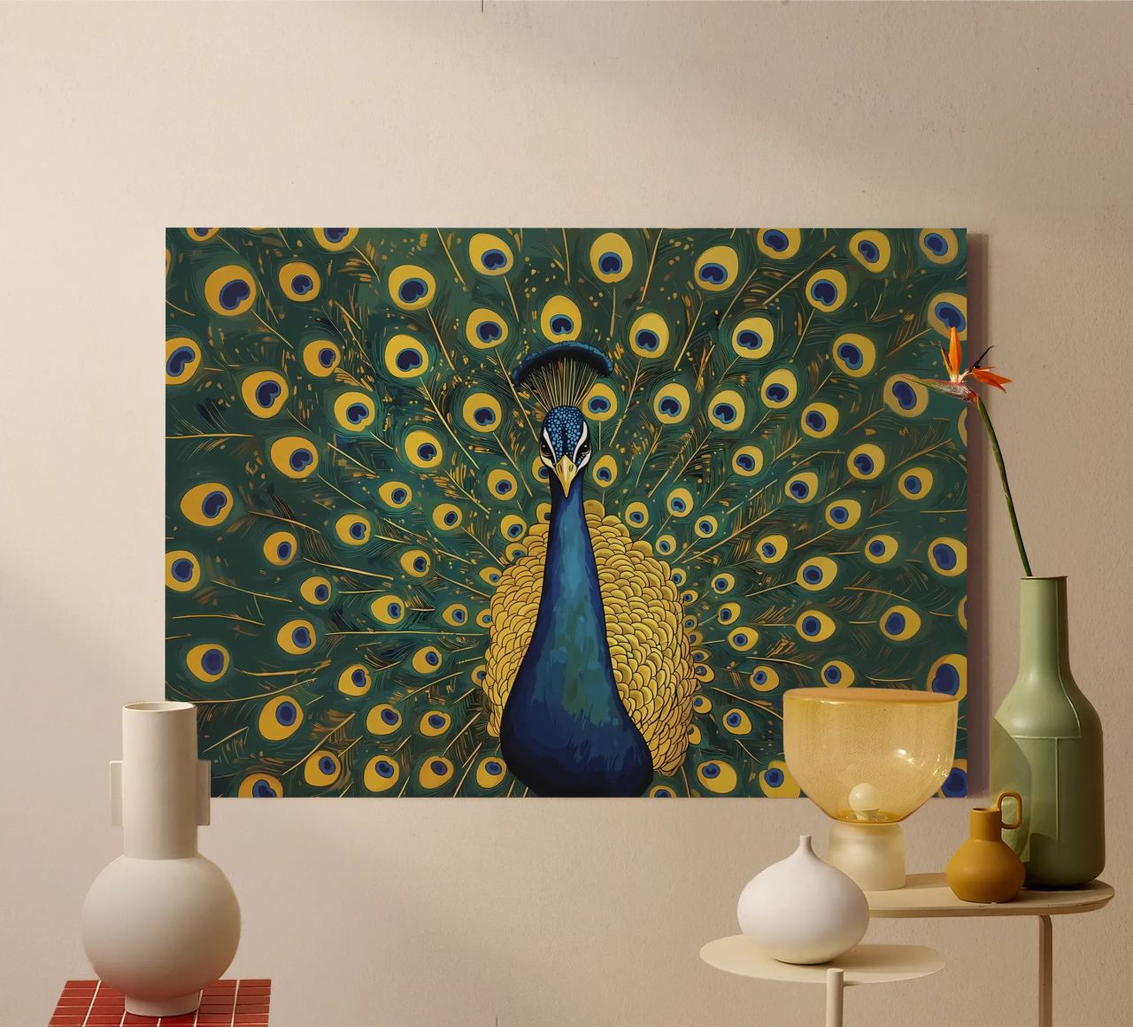 Peacock with Spread Feathers canvas by Caeson