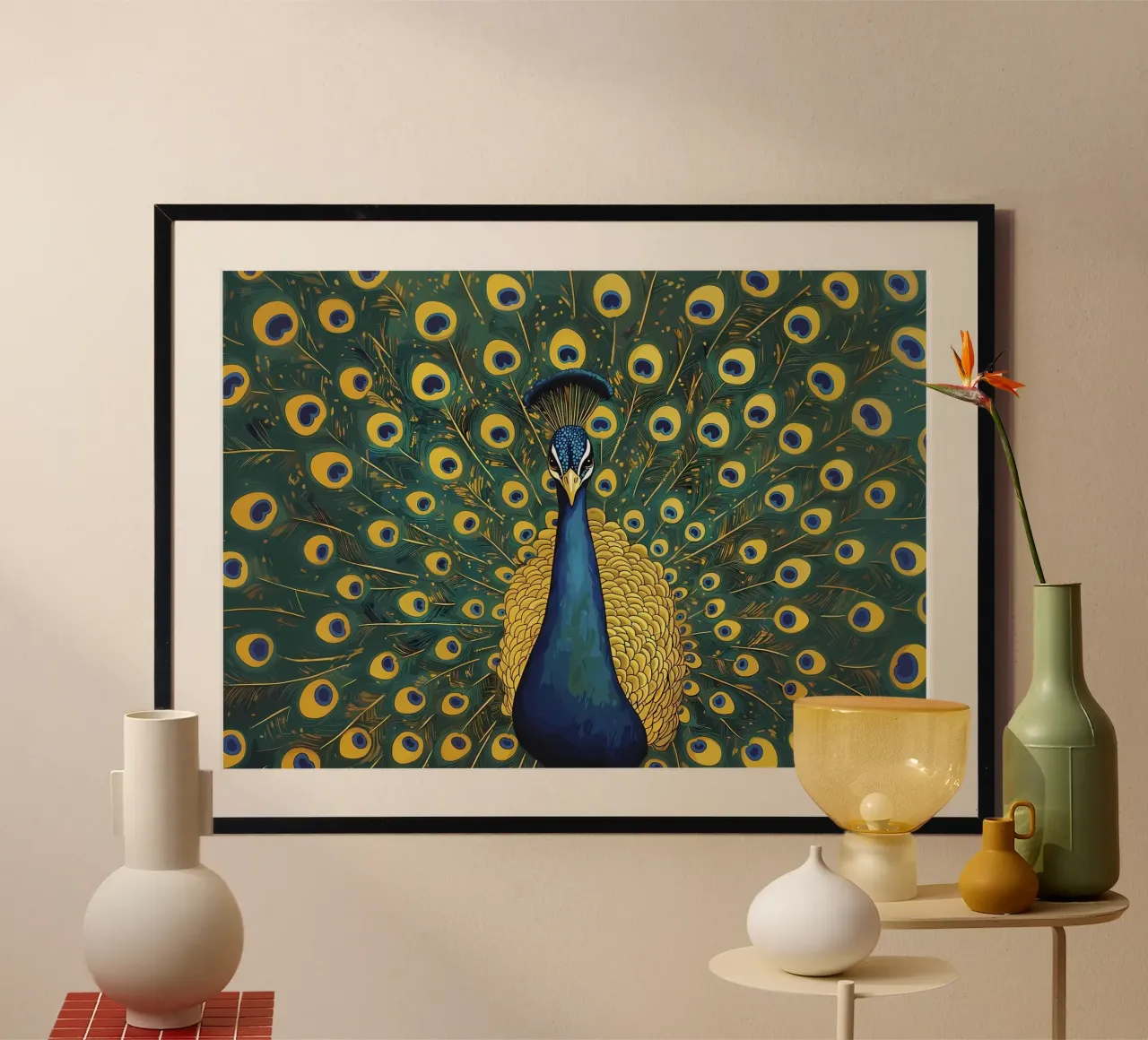 Peacock with Spread Feathers hahnemühle by Caeson