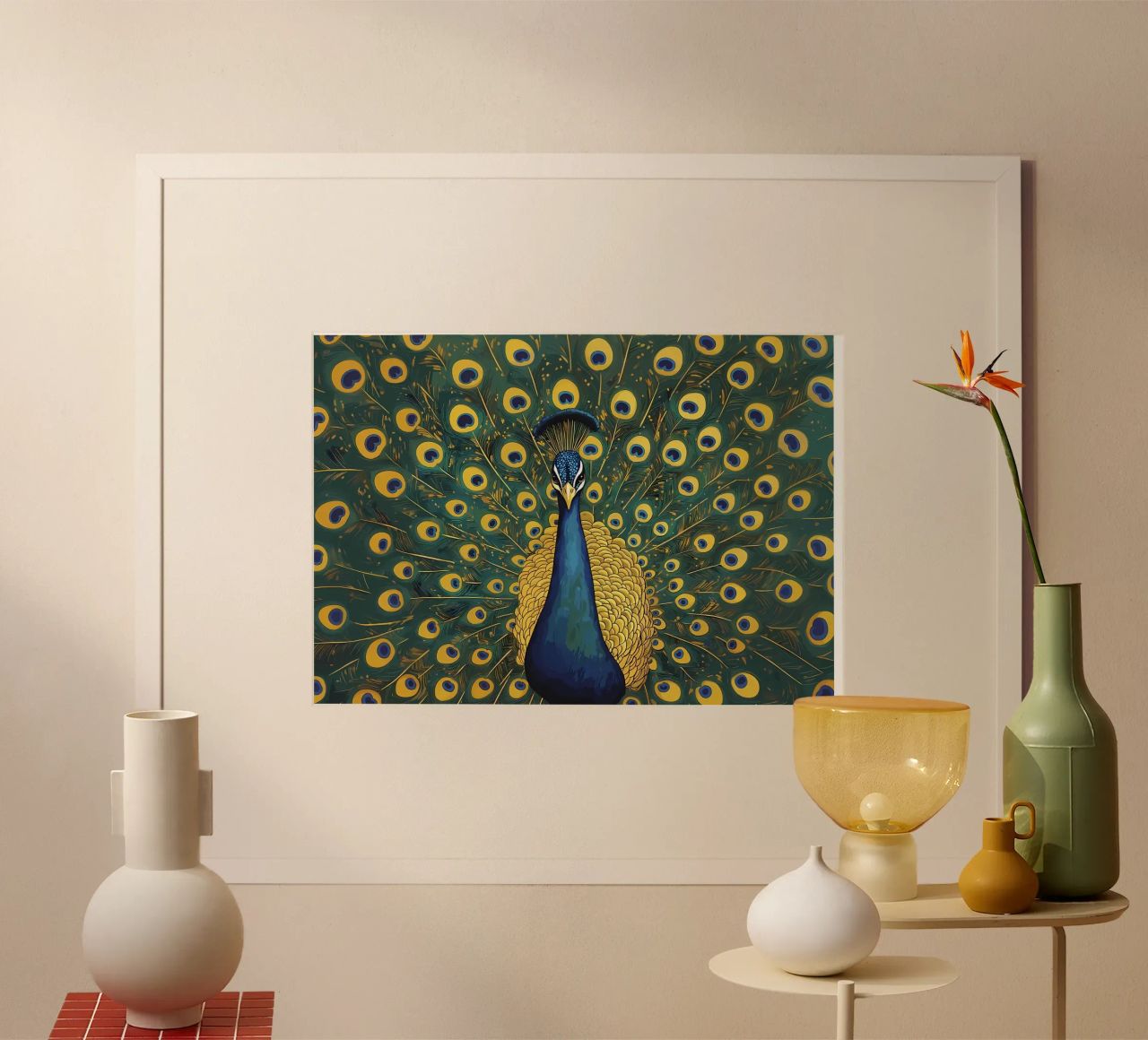 Peacock with Spread Feathers poster by Caeson