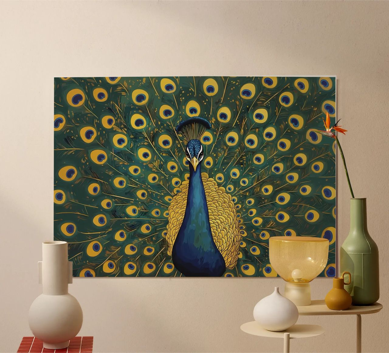 Peacock with Spread Feathers poster by Caeson