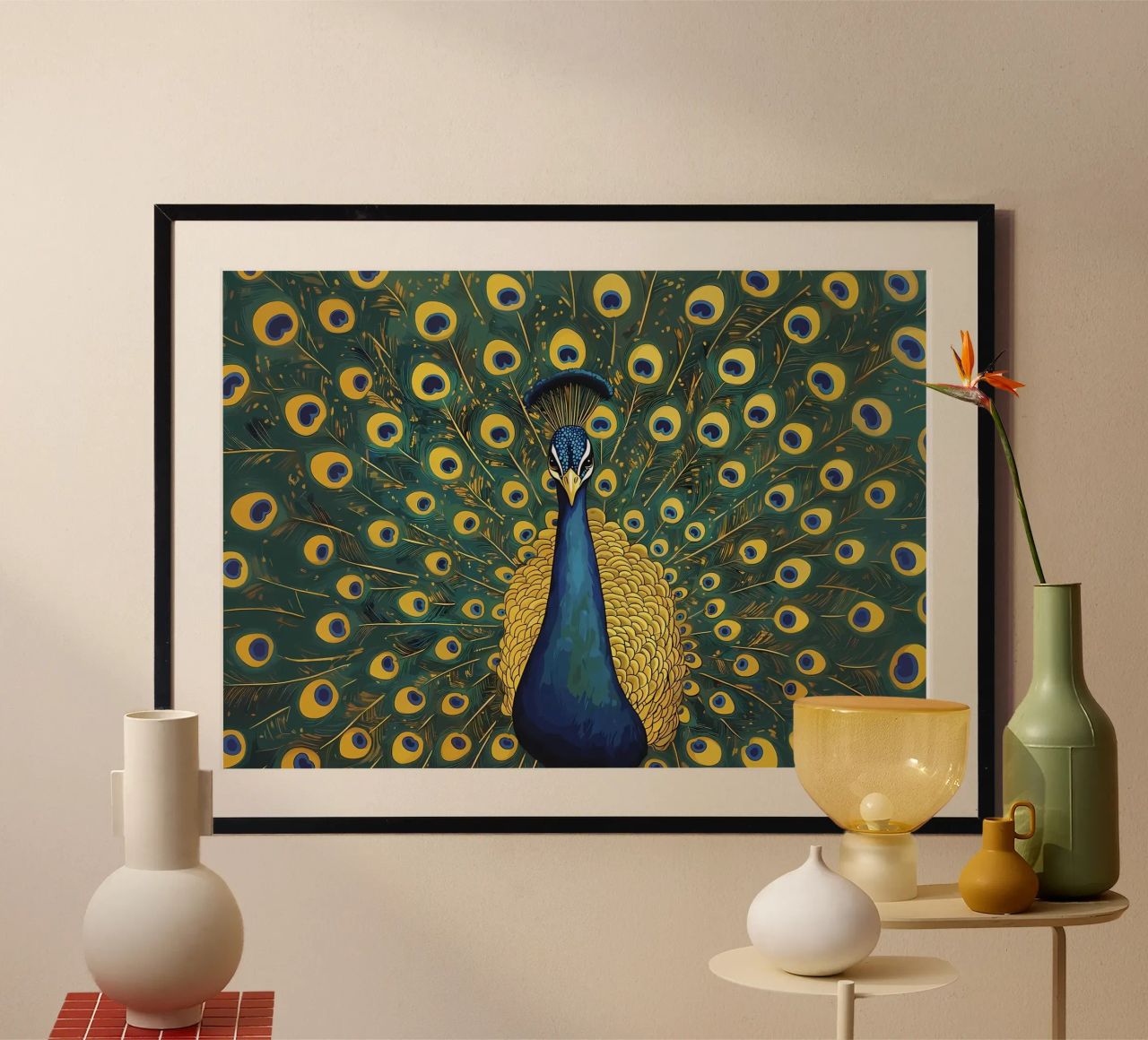 Peacock with Spread Feathers poster by Caeson