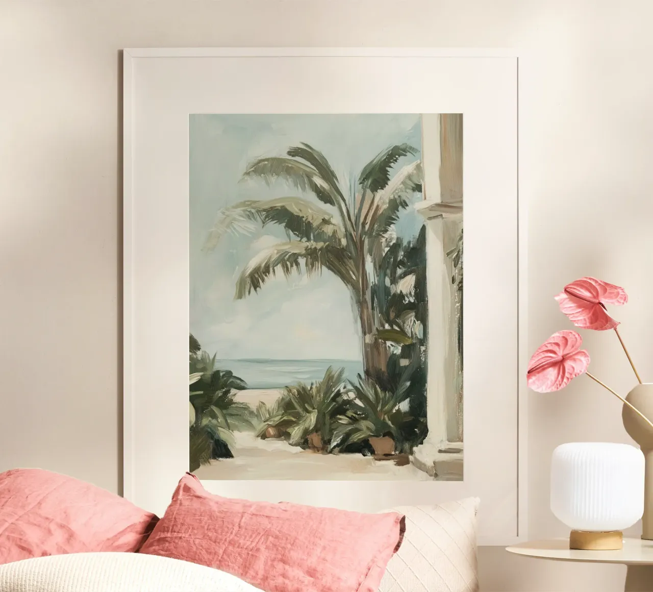 Tranquillo paesaggio di palme poster con telaio in plastica da Carinaprint