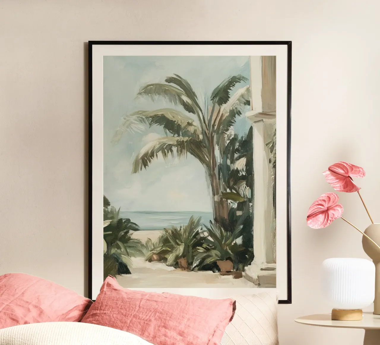 Tranquillo paesaggio di palme poster con telaio in plastica da Carinaprint