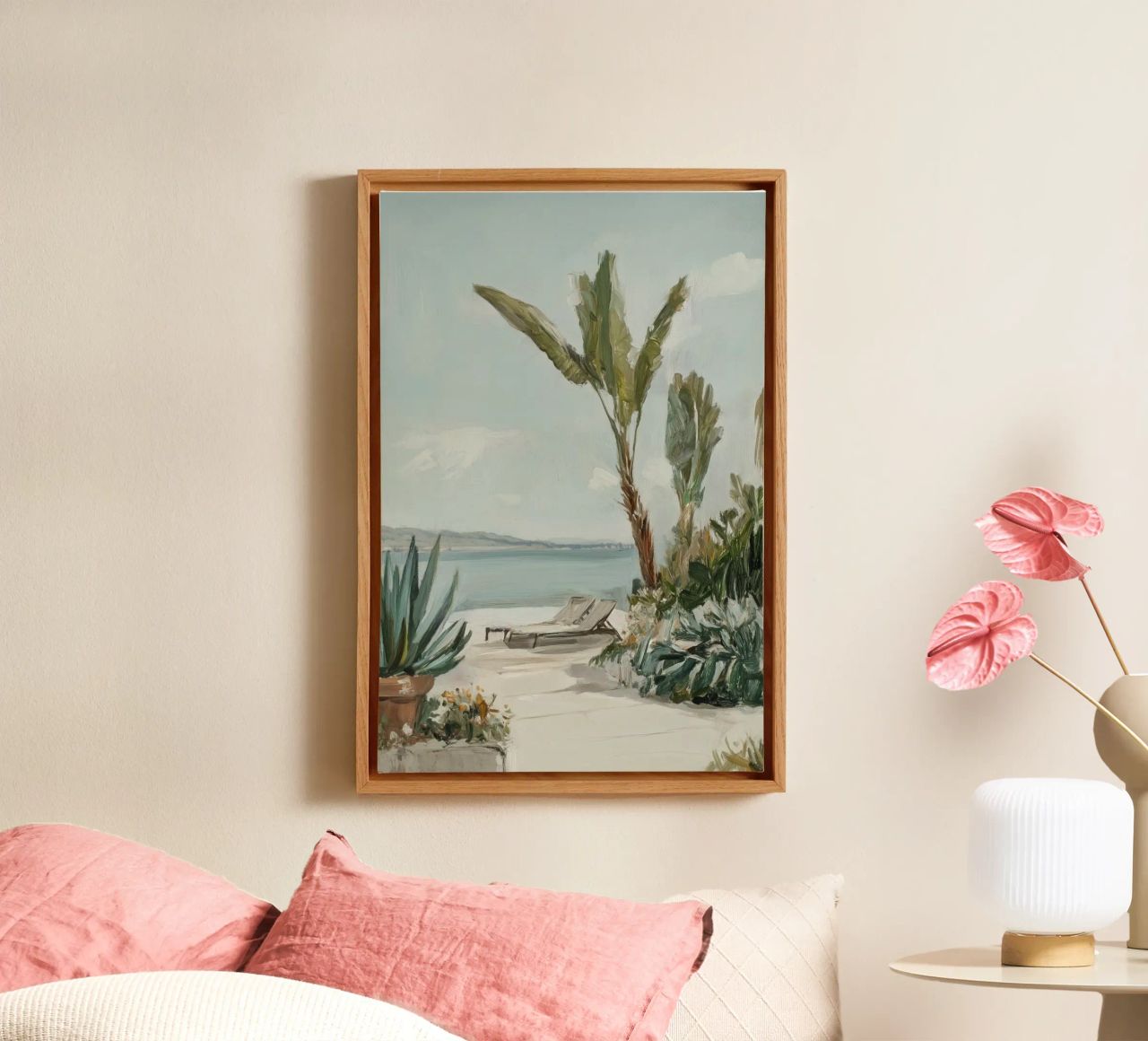 Urlaubsmomente unter Palme Leinwand von Carinaprint