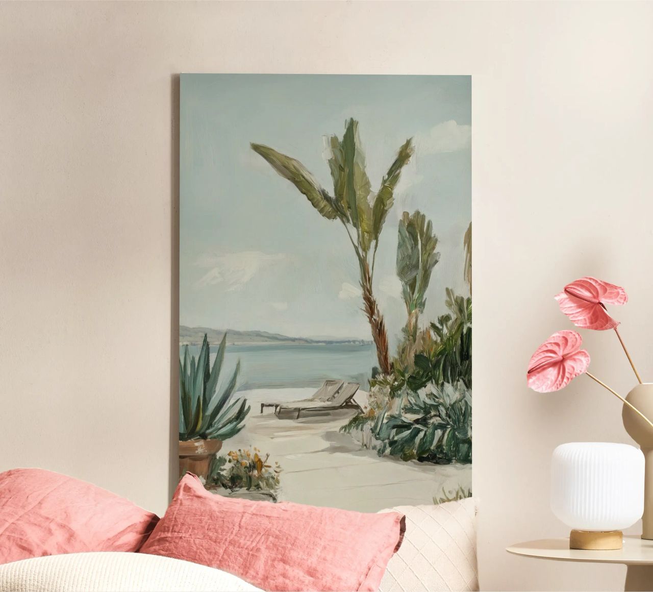 Urlaubsmomente unter Palme Leinwand von Carinaprint