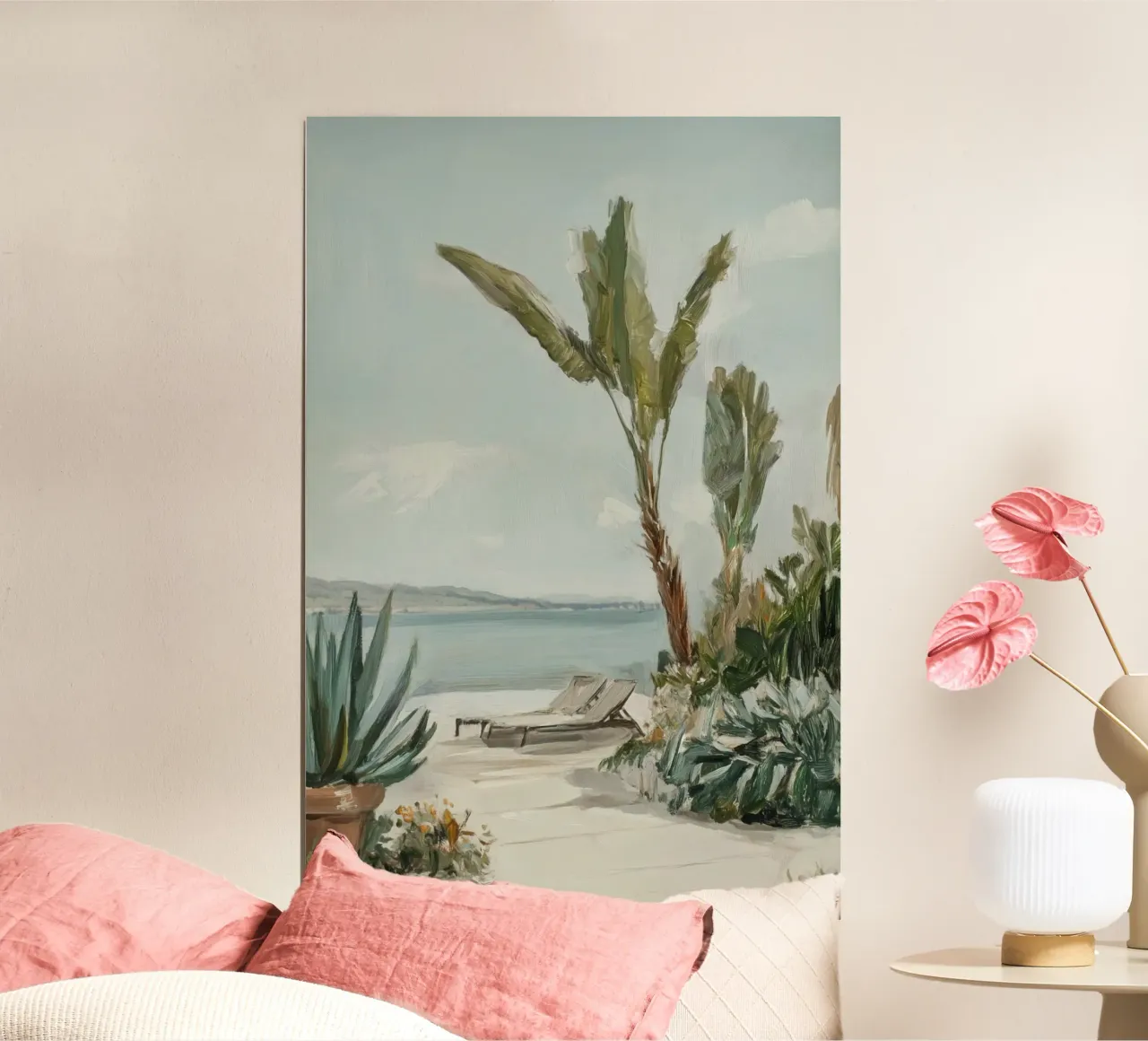 Momenti di vacanza sotto una palma poster con telaio in plastica da Carinaprint