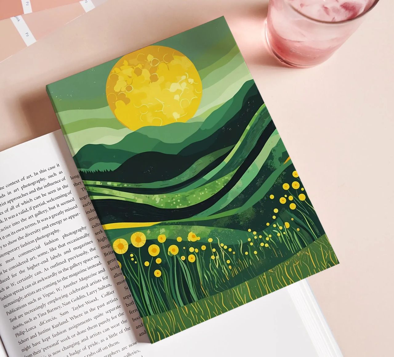 Yellow Moon Between Mountains notebook by Caeson