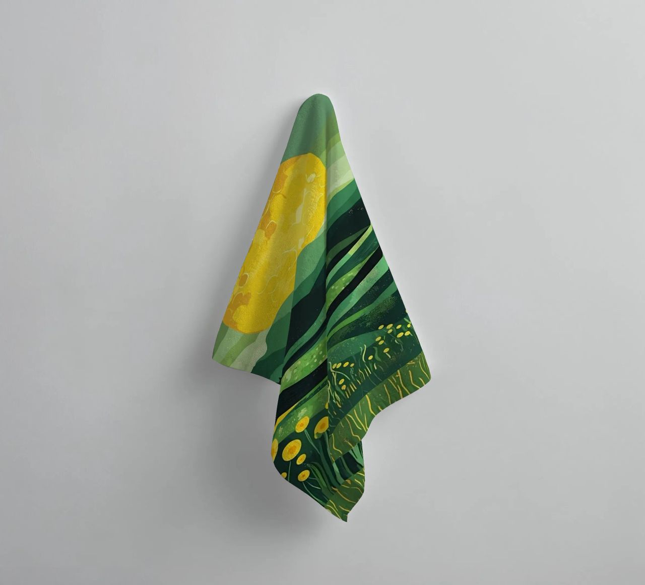 Yellow Moon Between Mountains towel by Caeson