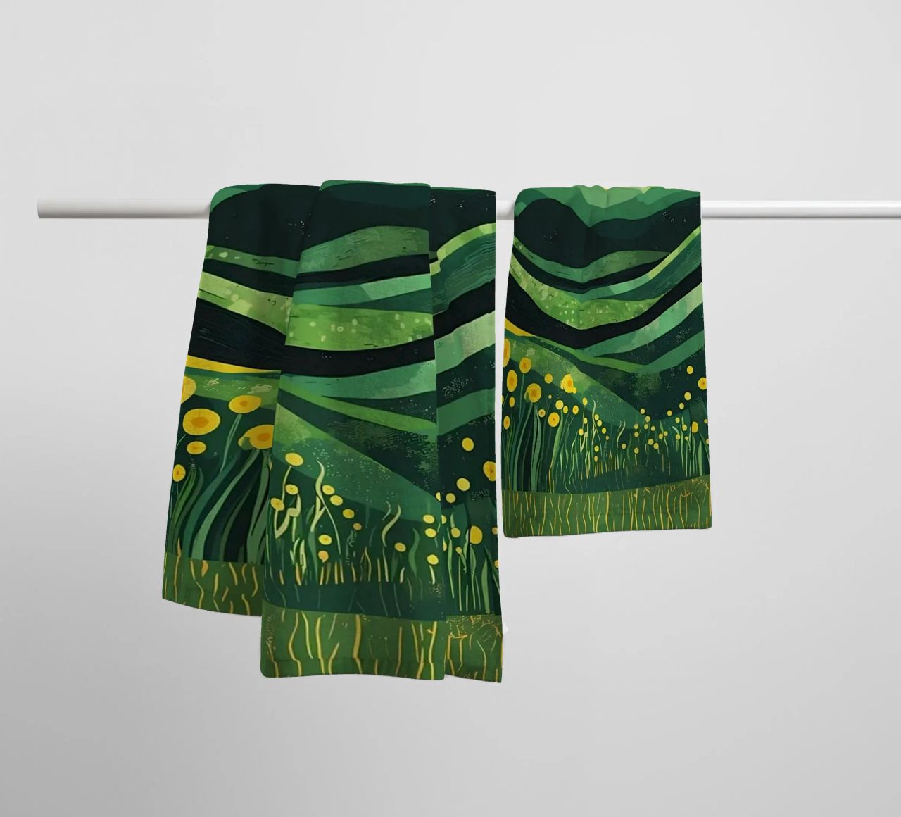 Yellow Moon Between Mountains towel by Caeson
