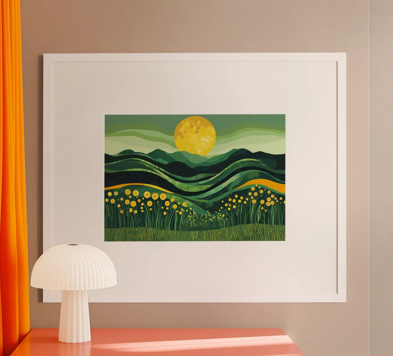 Yellow Moon Between Mountains poster by Caeson