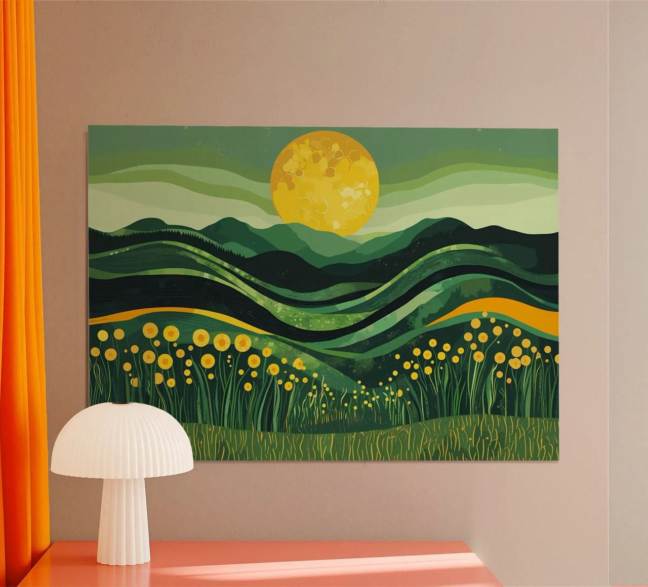 Yellow Moon Between Mountains poster by Caeson