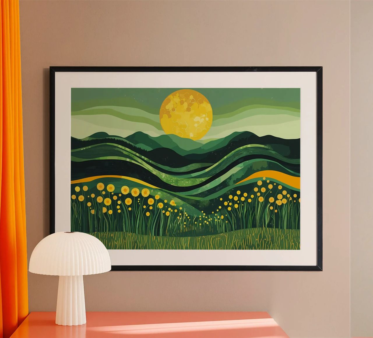 Yellow Moon Between Mountains poster by Caeson