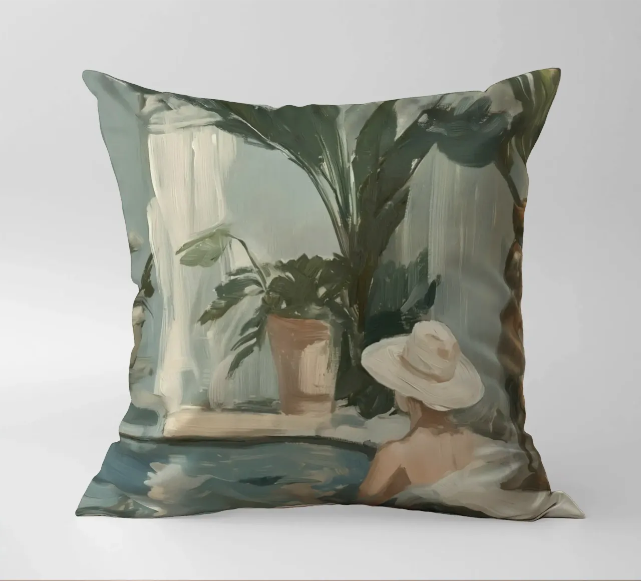 Benessere con cappello di paglia cuscino da Carinaprint
