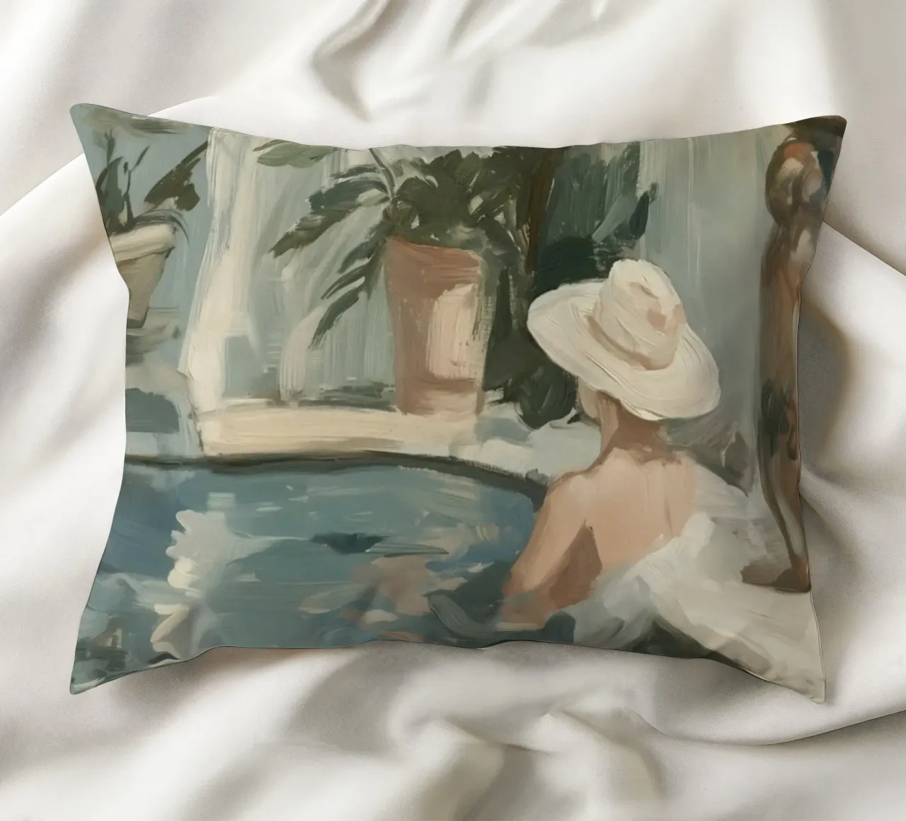 Benessere con cappello di paglia cuscino da Carinaprint