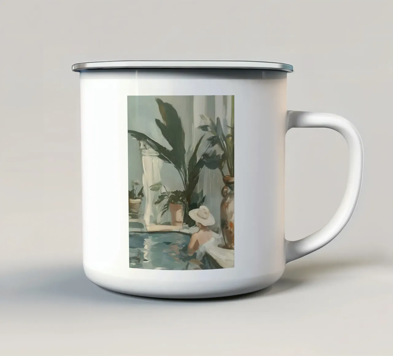 Benessere con cappello di paglia tazza in smalto da Carinaprint