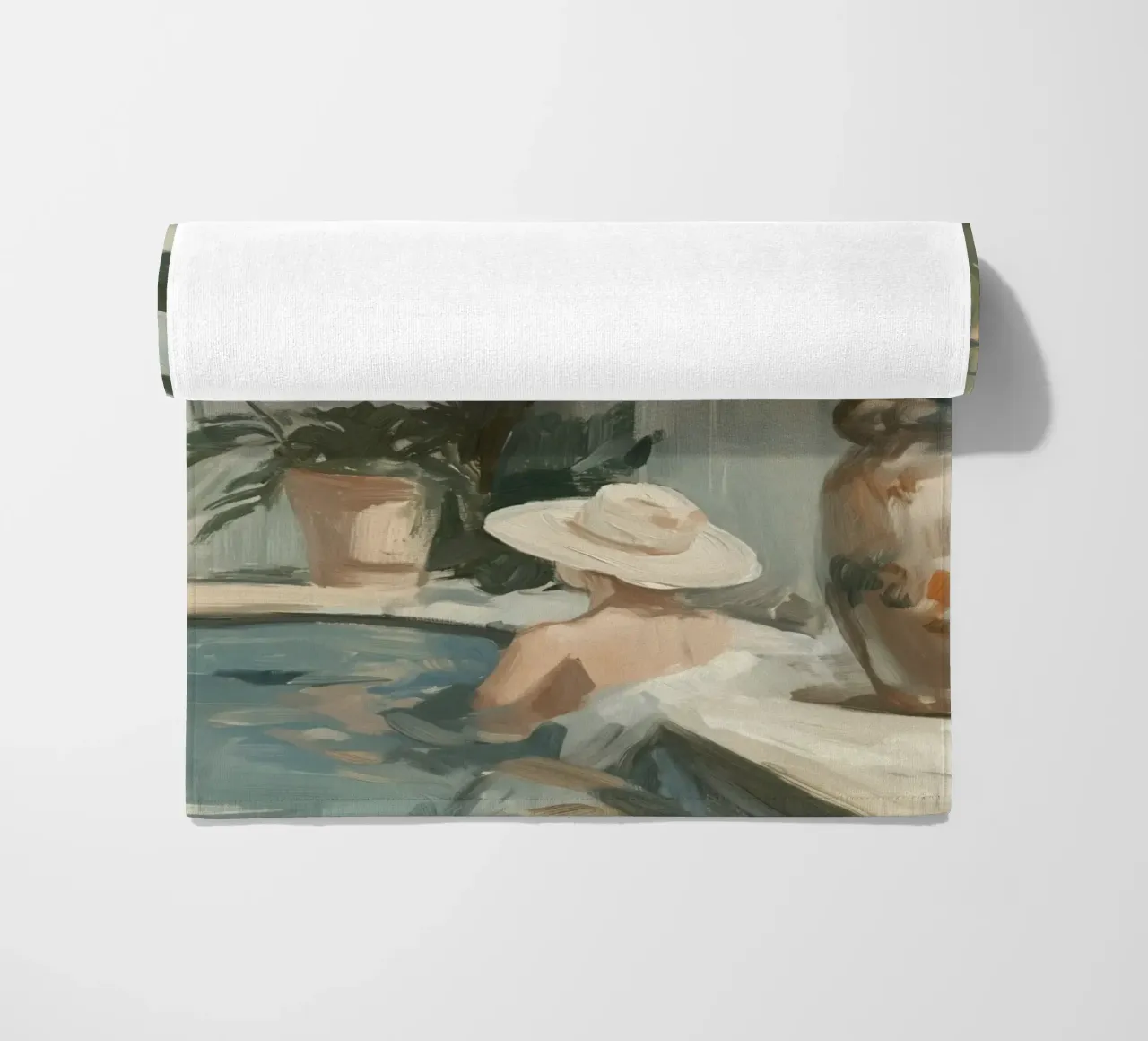 Benessere con cappello di paglia telo mare da Carinaprint
