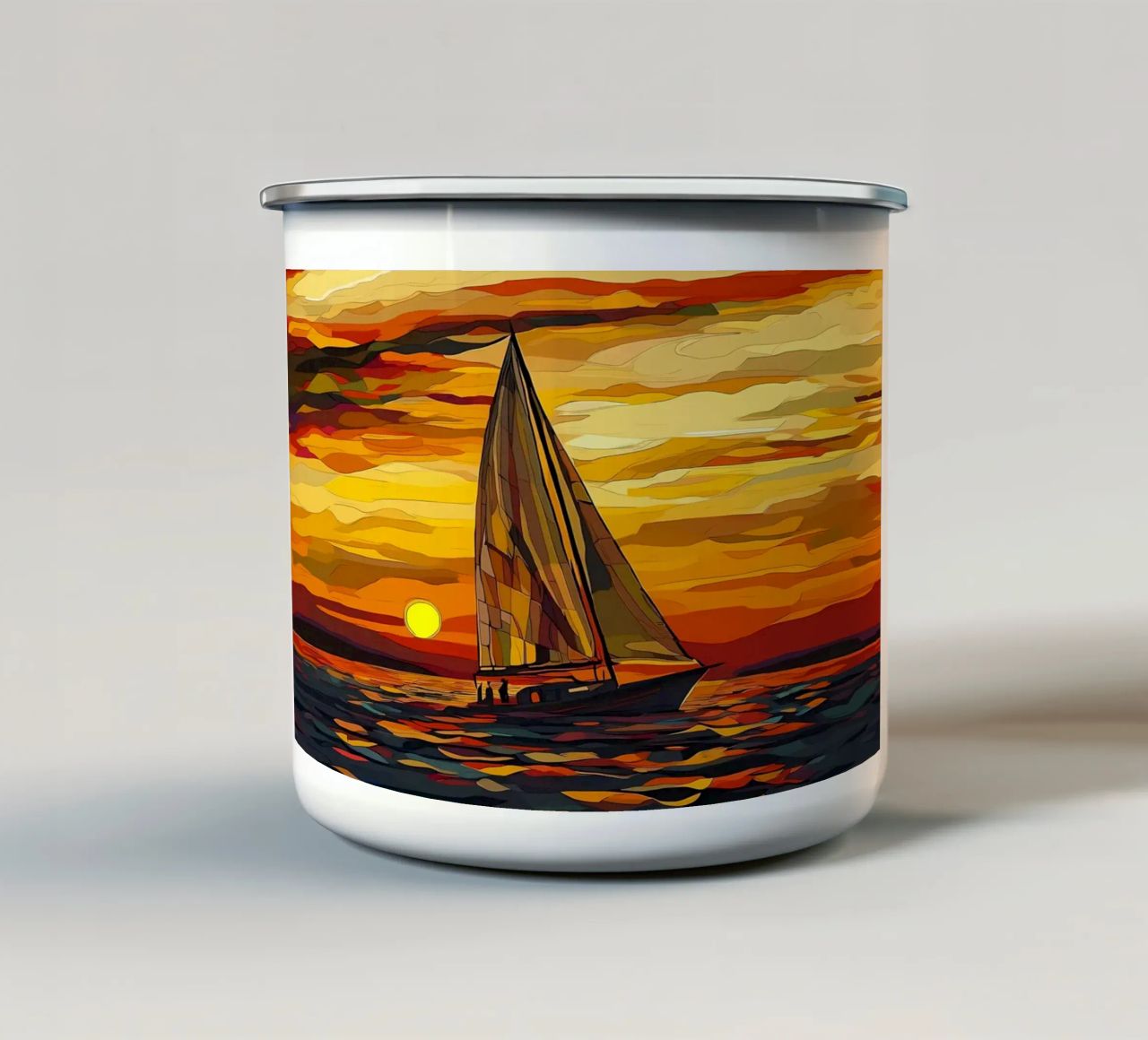Navigazione al tramonto tazza in smalto da Caeson