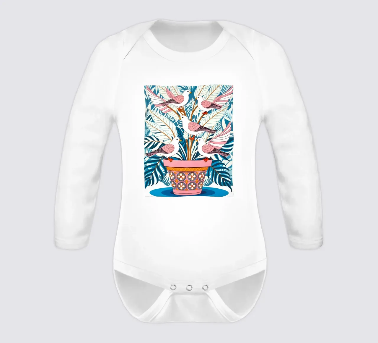 Cinque colombe in fiore body neonato maniche lunghe da 83oranges