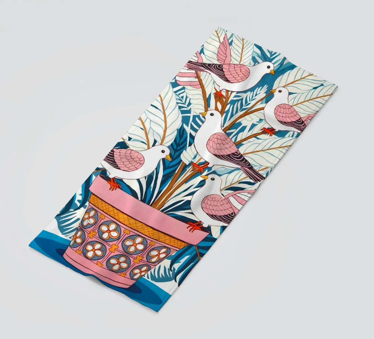 Cinque colombe in fiore telo mare da 83oranges