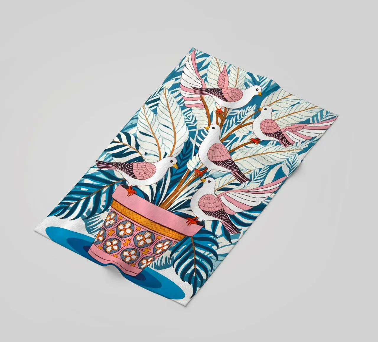 Cinque colombe in fiore telo mare da 83oranges