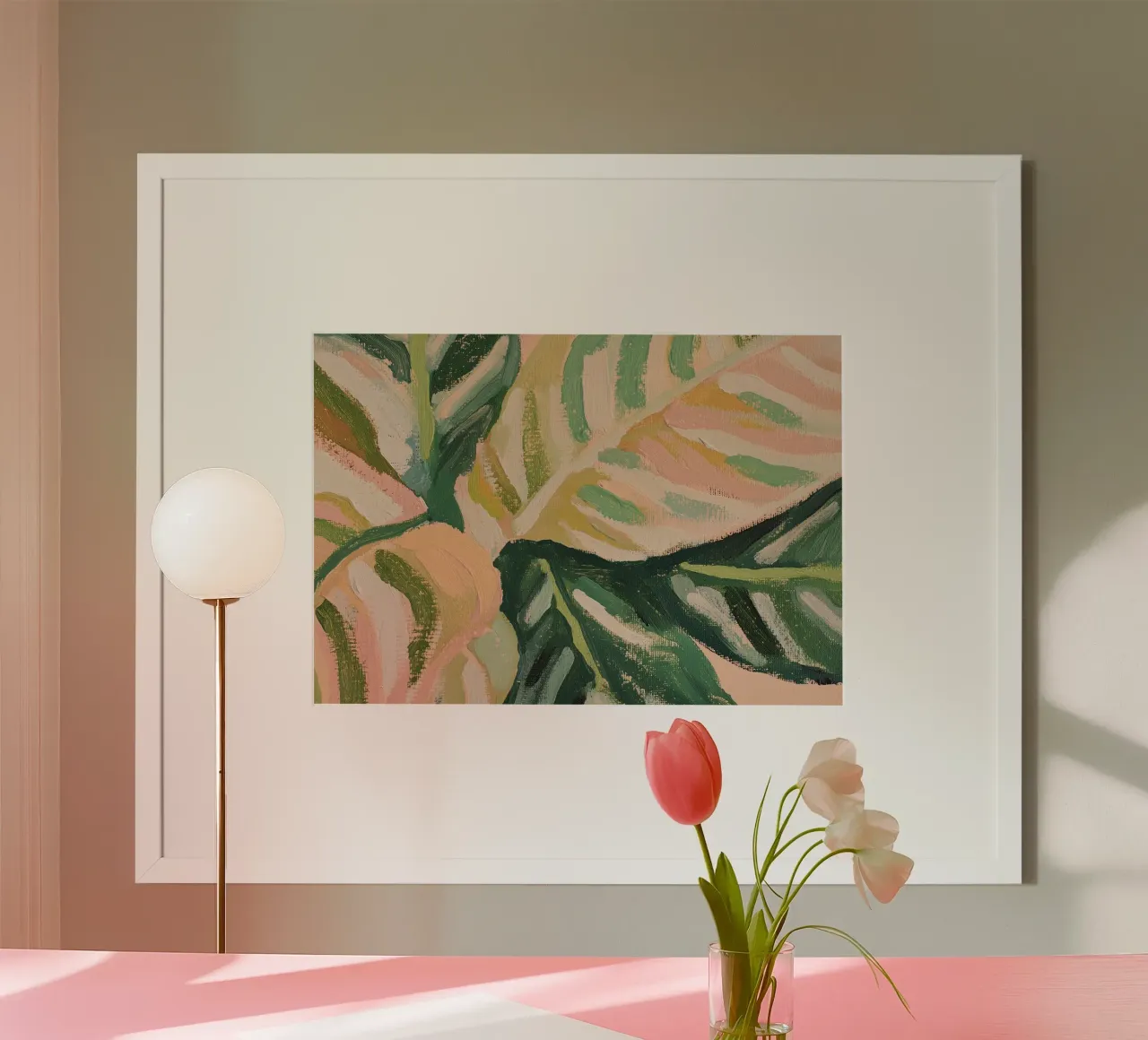 Botanico Fauvismo Moderno Verde Pianta Astratto Rosa poster con telaio in alluminio da Euphoria Theresa