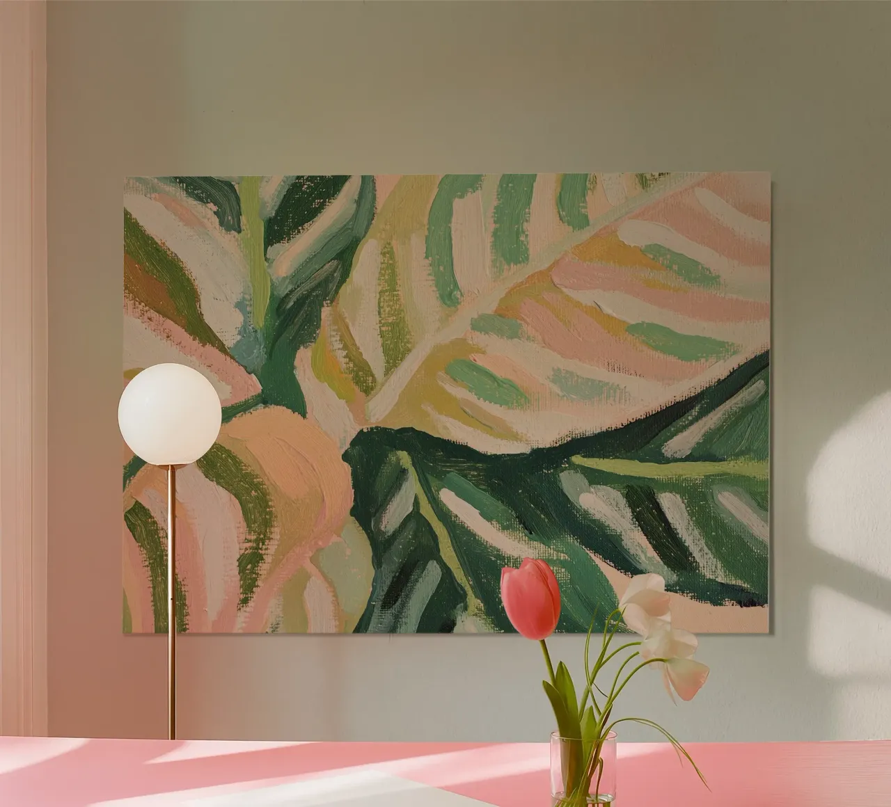 Botanico Fauvismo Moderno Verde Pianta Astratto Rosa poster con telaio in alluminio da Euphoria Theresa