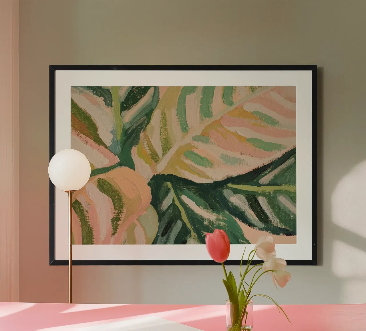 Botanico Fauvismo Moderno Verde Pianta Astratto Rosa poster con telaio in alluminio da Euphoria Theresa