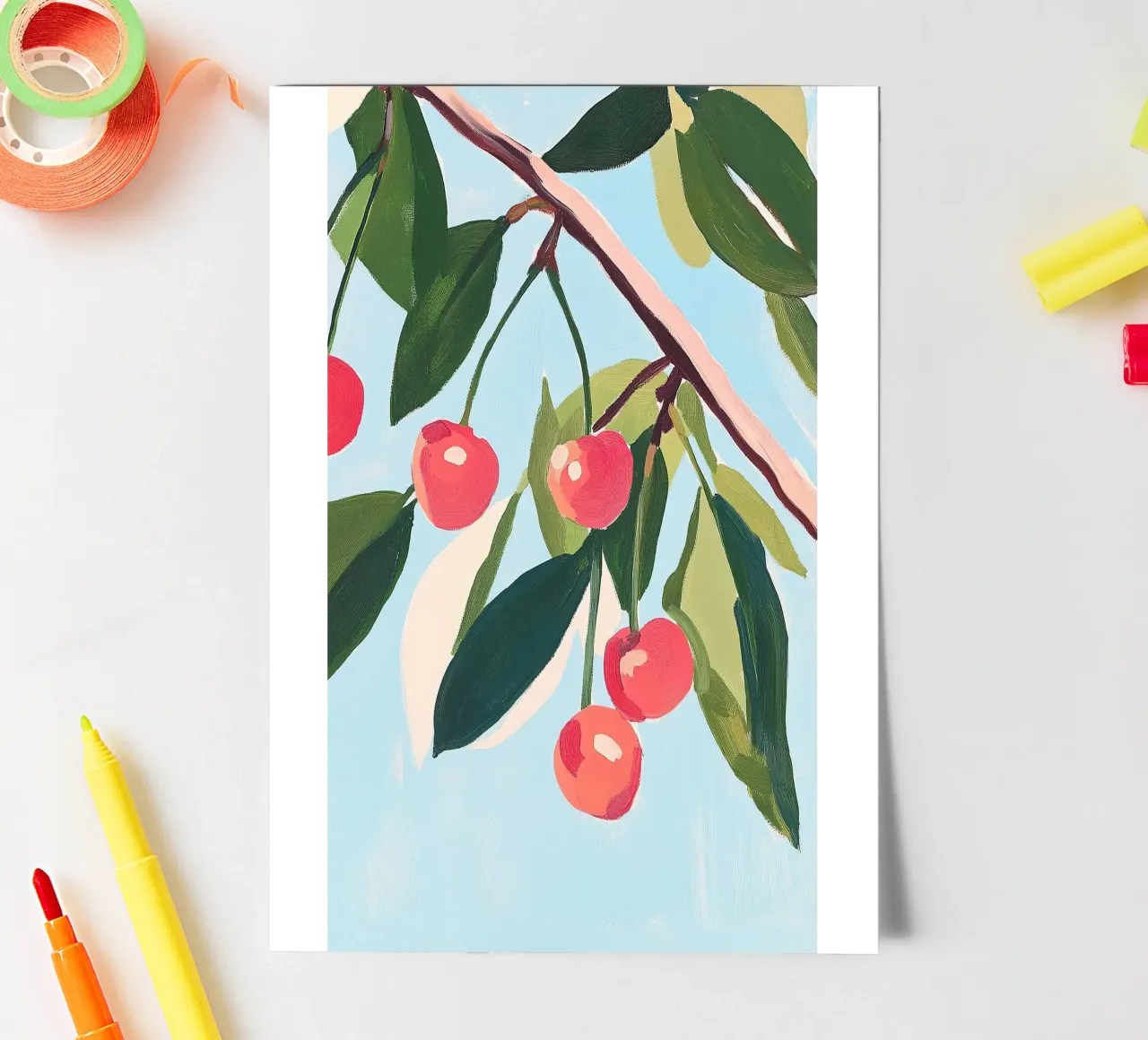 Kirschen Sommer Botanisch Obstmalerei Stickerbogen von Euphoria Theresa