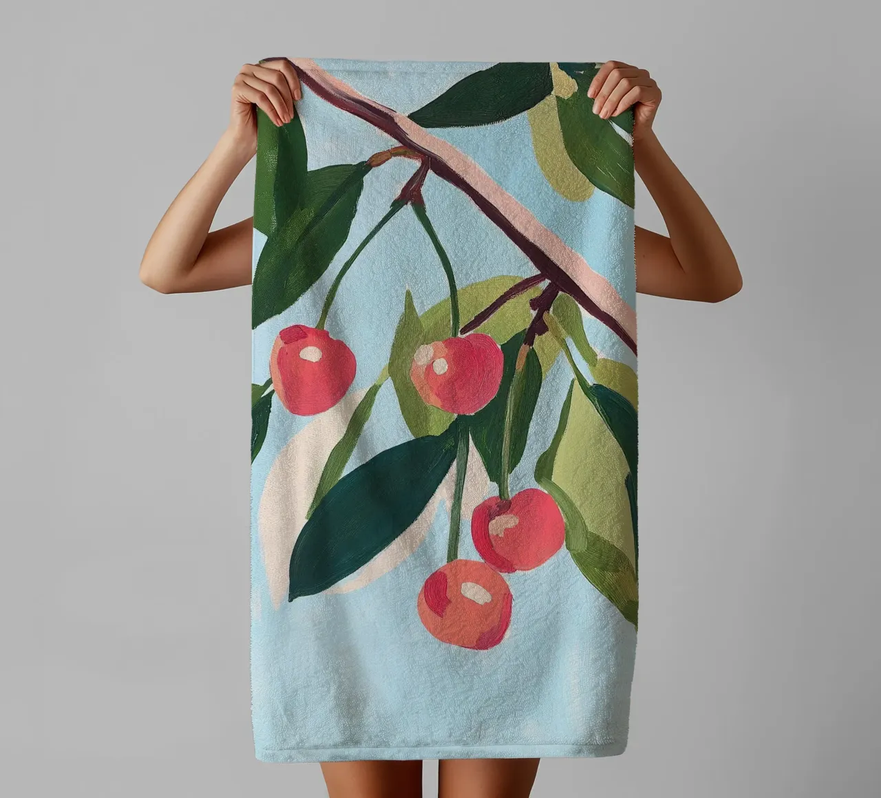 Kirschen Sommer Botanisch Obstmalerei Handtuch von Euphoria Theresa