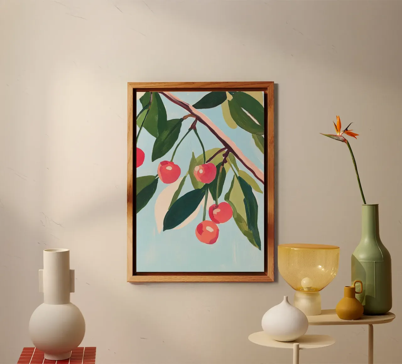 Kirschen Sommer Botanisch Obstmalerei Alu-Dibond von Euphoria Theresa