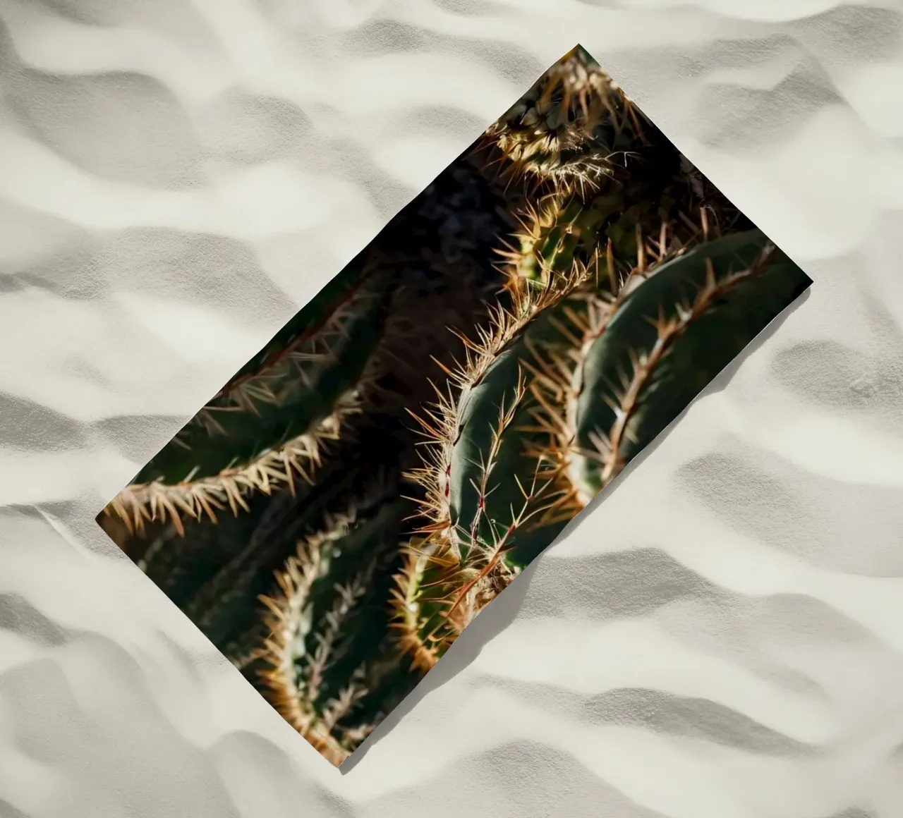 Close-up view of vibrant cacti with prominent spines beach towel by DesignDoodle