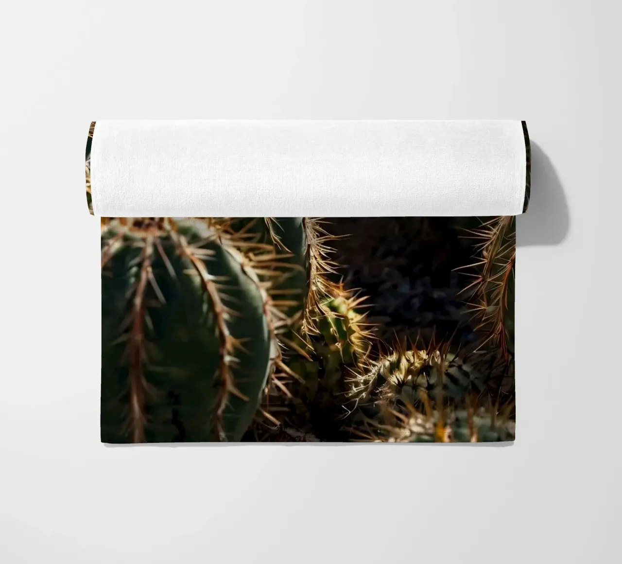 Close-up view of vibrant cacti with prominent spines beach towel by DesignDoodle