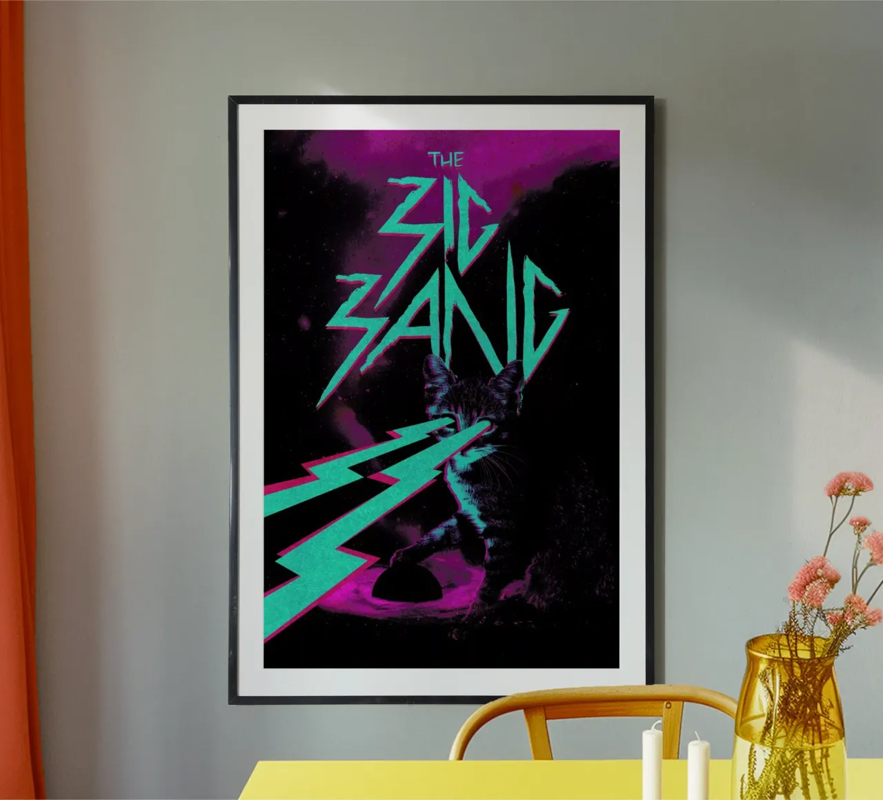 Cat Big Bang poster con telaio in legno da Róbert Farkas