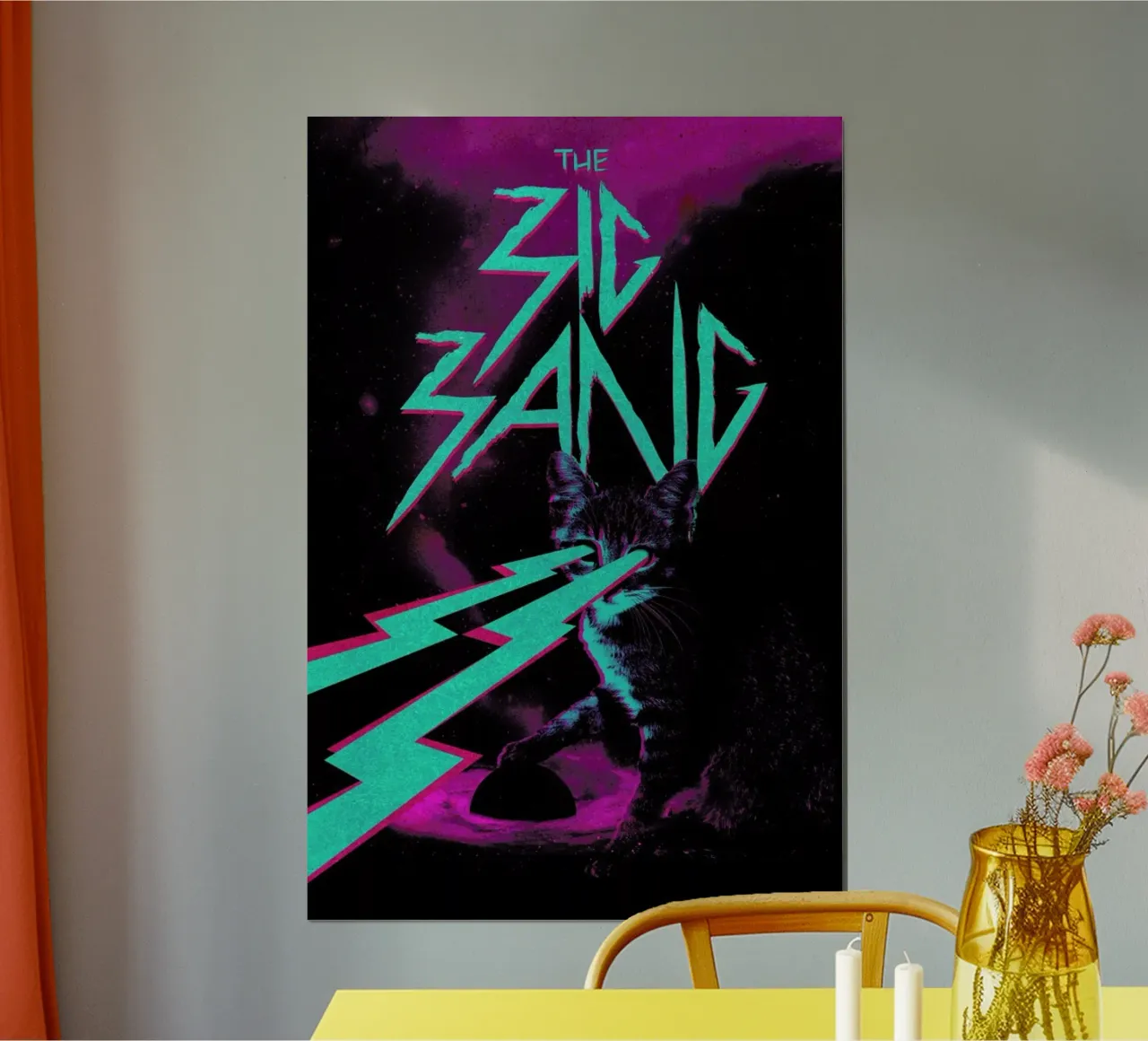 Cat Big Bang poster con telaio in legno da Róbert Farkas