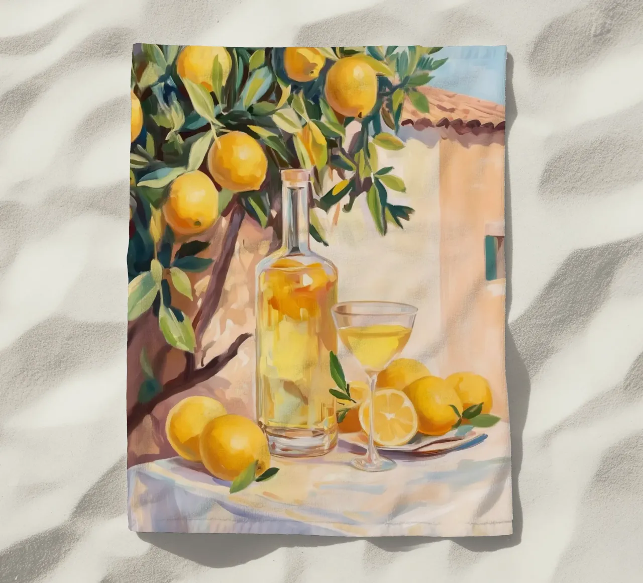 Lemon Tree with Limoncello Cocktail beach towel by Melloi Art Print