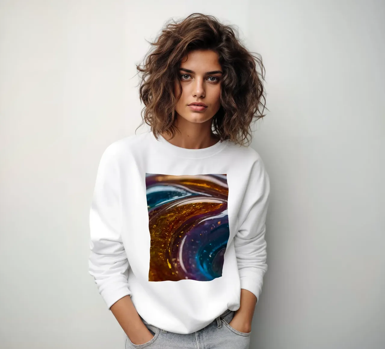 Swirling colors and textures in a close-up view of sweatshirt by DesignDoodle