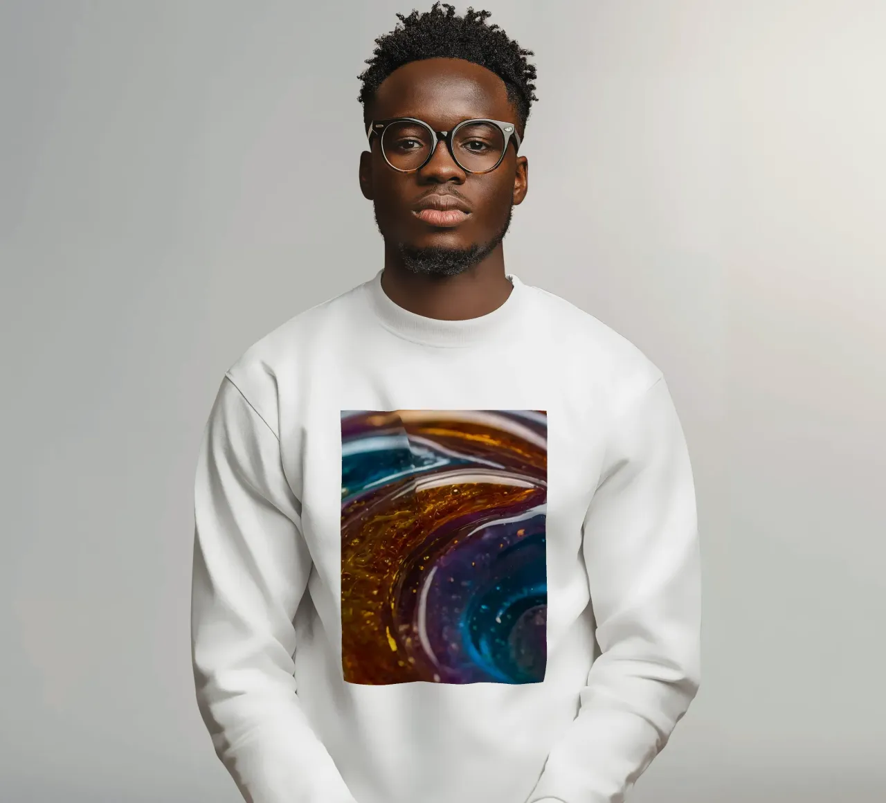 Swirling colors and textures in a close-up view of sweatshirt by DesignDoodle