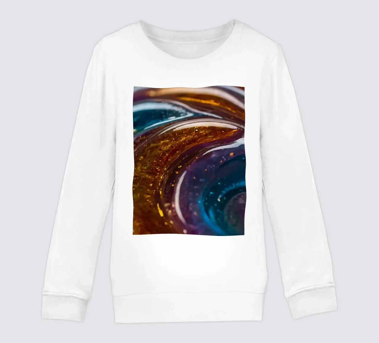 Colori e texture vorticosi in una vista ravvicinata di felpa bambino da DesignDoodle