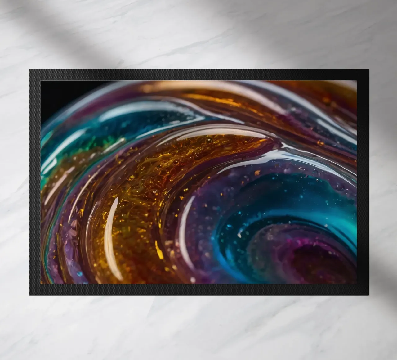 Swirling colors and textures in a close-up view of doormat by DesignDoodle